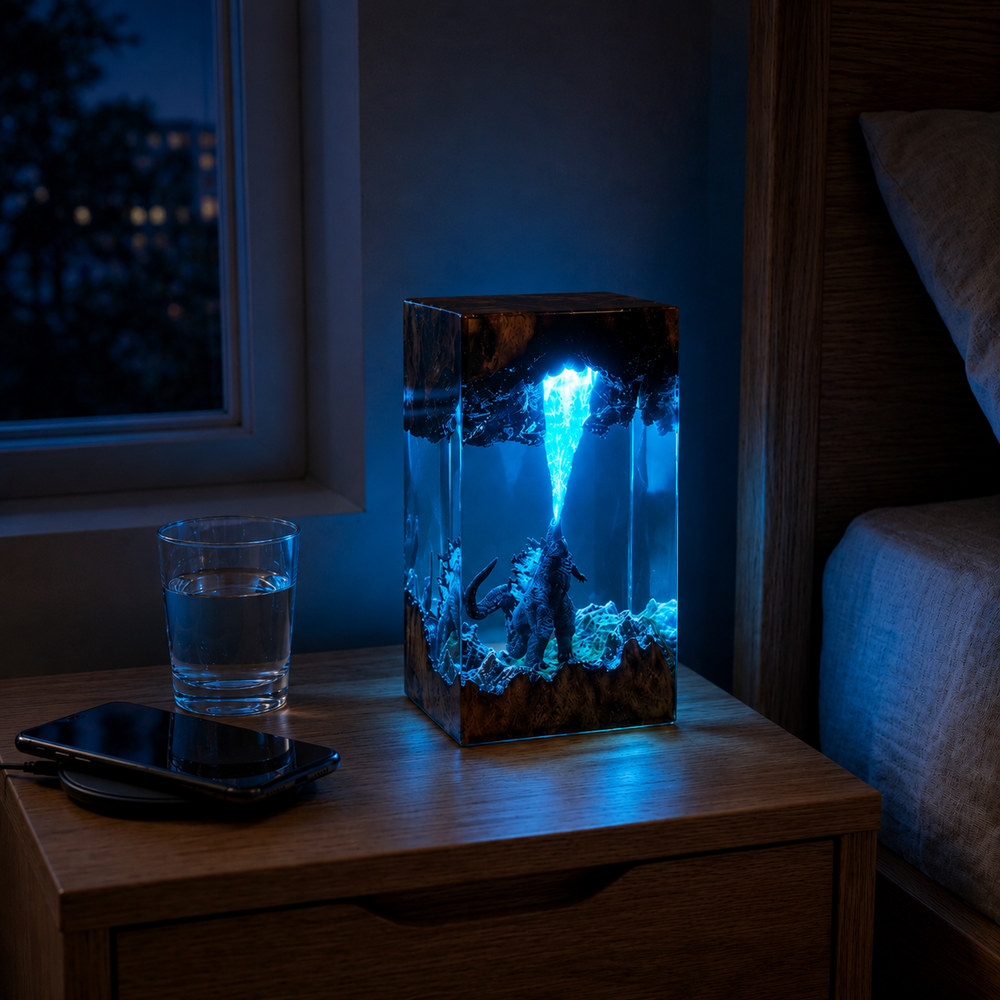 Resin lamp glowing at night